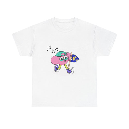 Macadam Mascot Tee — Cute Marching Heart Character with Malaysian Flag